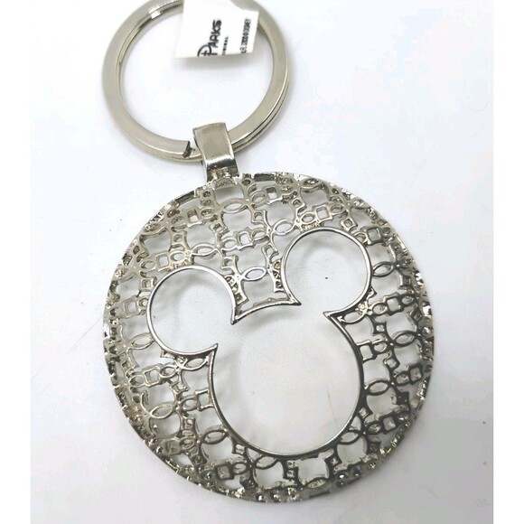 NEW Vintage Ornate Disney Mickey Mouse Silver Tone Keyring Keychain Disney China - Picture 1 of 6